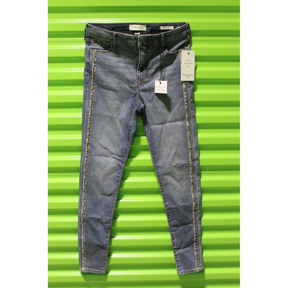 Skinnygirl Broadway High-Rise Skinny Jeans Blue Snakeskin Stripe Size 28/6 NEW